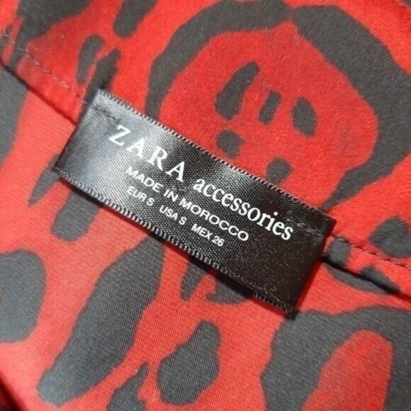 ZARA | Leopard Bodysuit Deep V-Neck Long Sleeve Red & Black Sz S - Picture 13 of 13